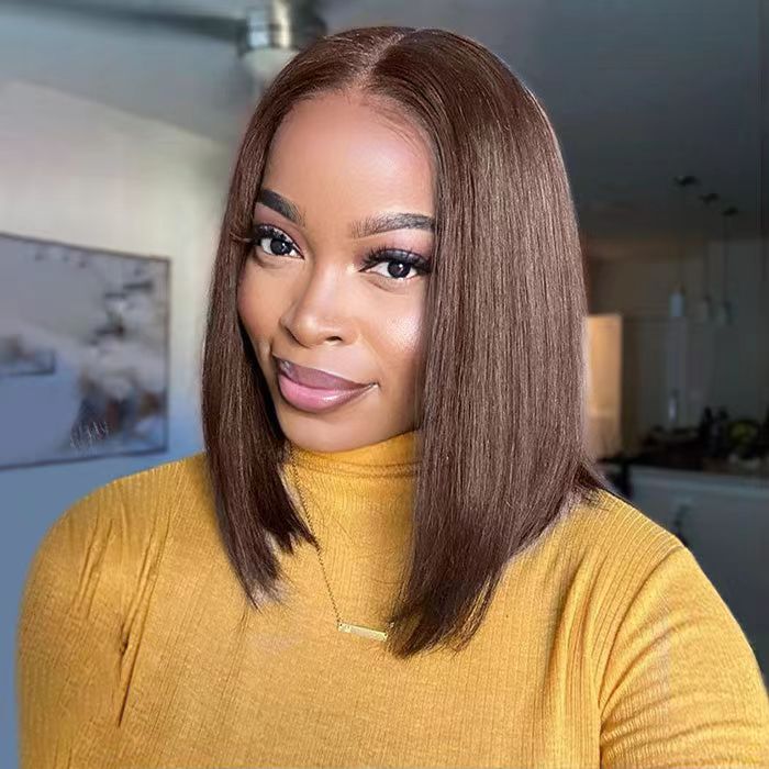 #4 Chocolate Brown Short Straight Bob 4x4/5x5 Lace Closure Wig Human Virgin Hair ZSFOQQ HAIR