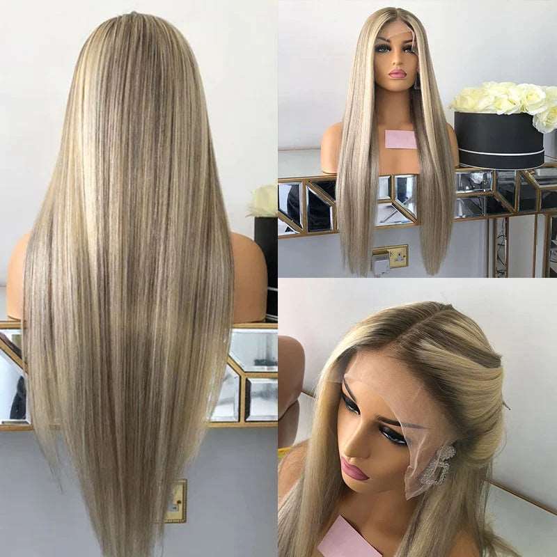 ZSFOQQ Customized Blonde Balayage on Brown Hair Transparent 13x4 &13x6 Lace Frontal Wig