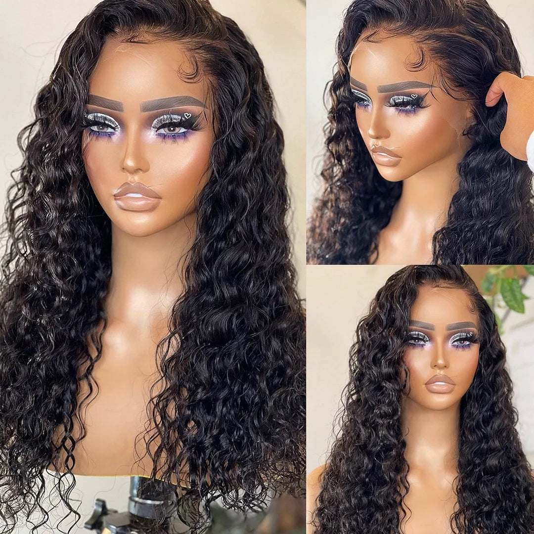 ZSFOQQ Water Wave 13×6 Transprent Lace Frontal Wigs 200% Density Human Hair Wigs