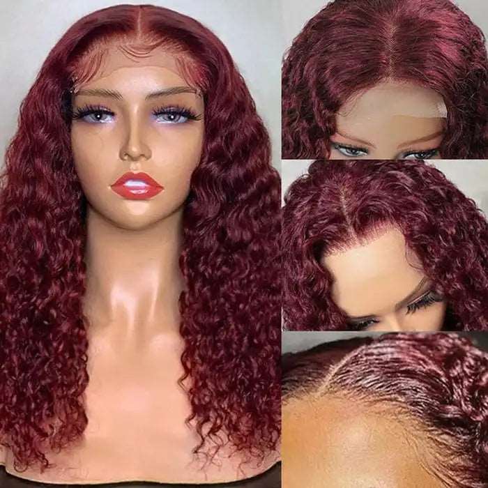 ZSFOQQ Hair 99J Burgundy Deep Wave 13x4/5x5 Lace Front Wig with Baby Hair For Woman Human Hair Wigs