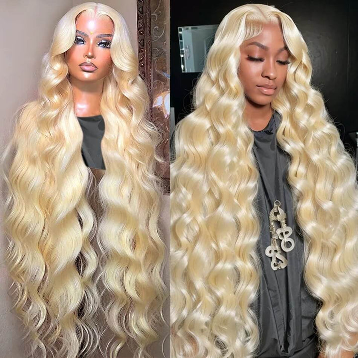 ZSFOQQ 613 Blonde Lace Front Wig Body Wave 13x4 HD Transparent Lace Glueless Long Human Hair Wigs 40 Inch