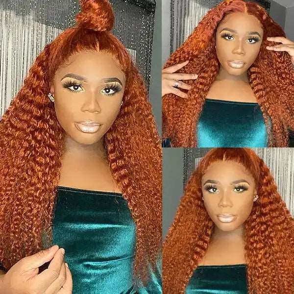 ZSFOQQ Hair Ginger Orange Curly 13x4 HD Transparent Lace Front Wig Jerry Curly Colored Wigs Human Hair Wigs