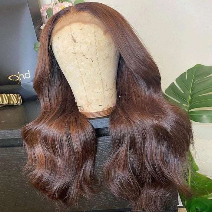 ZSFOQQ Chocolate Brown #4 Body Wave 13x4 Lace Wig Frontal Wig For Women.