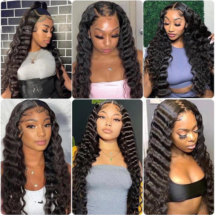 ZSFOQQ Hair Loose Deep Wave 13*6 Transparent Lace Frontal Wig Unprocessed Human Virgin Hair 1 Piece Natural Black.