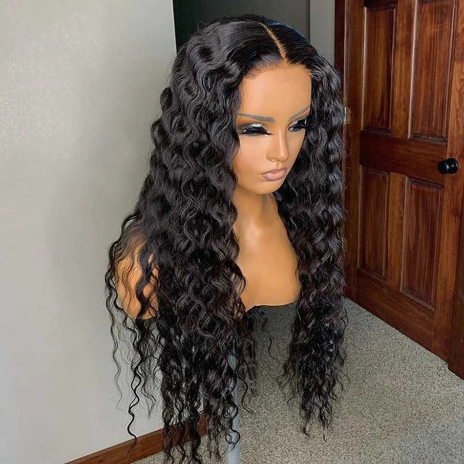 ZSFOQQ Hair Loose Deep Wave 13*6 Transparent Lace Frontal Wig Unprocessed Human Virgin Hair 1 Piece Natural Black.