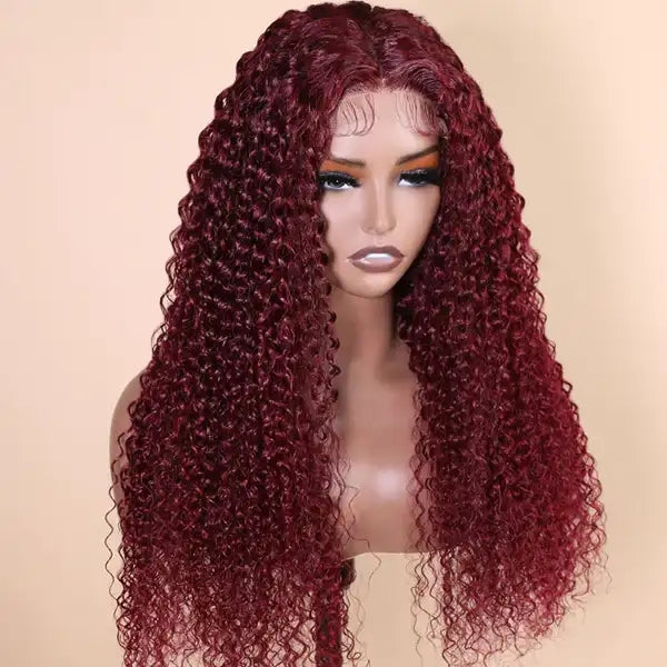 ZSFOQQ Hair 99J Burgundy Curly Wig Transparent 13x4/5x5 HD Lace Frontal Wig for Women Human Hair Wig