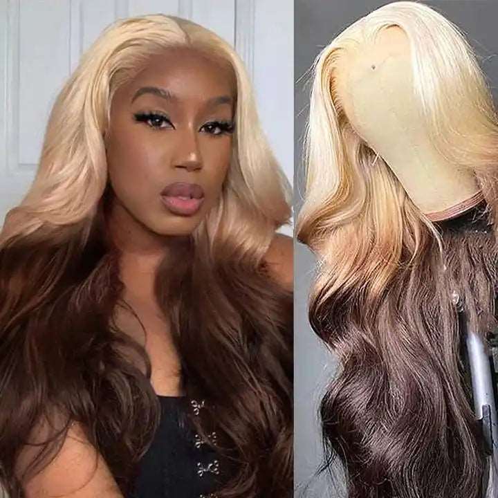 ZSFOQQ Hair 613 Blonde Brown Ombre Body Wave 13x4 Lace Human Hair Wigs