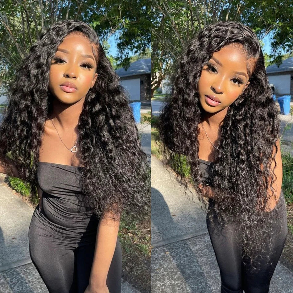 ZSFOQQ Hair Loose Deep Wave 13*4 Transparent Lace Frontal Wig 100% Human Virgin Hair 1 Piece Natural Black.