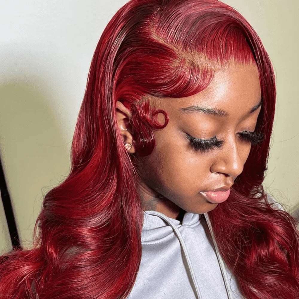 ZSFOQQ Hair Burgundy 99J Colored Wig Body Wave Red Color Lace Front Human Hair Wig.