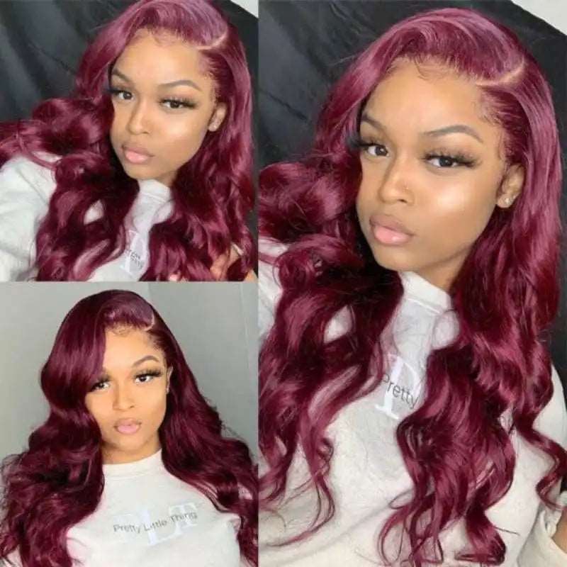 ZSFOQQ Hair Body Wave 99J Burgundy Color 6*4 Pre-Cut Lace Closure Wig Human Hair Glueless Wig