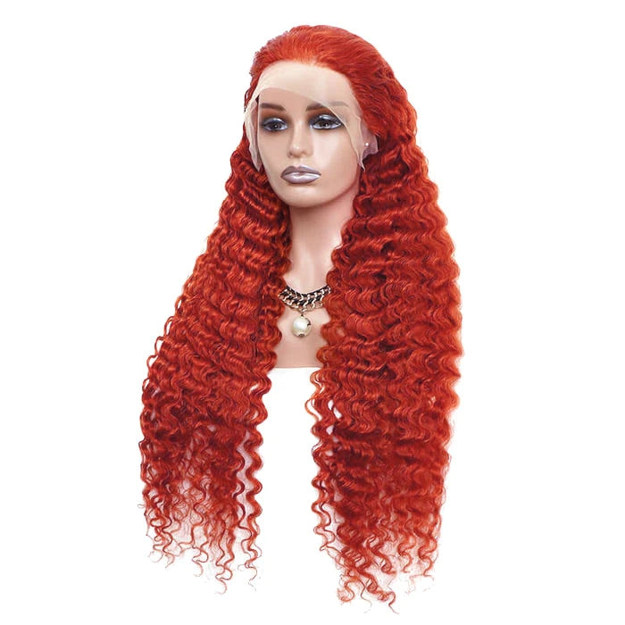 ZSFOQQ Orange #350 Deep Wave 13x4 Lace Wig Frontal Wig Pre Plucked For Women.