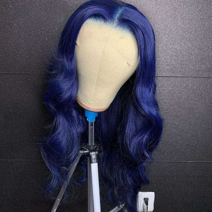 ZSFOQQ - 13x4 Transparent Lace Body Wave Dark Blue 100% Human Hair Wigs For Women.