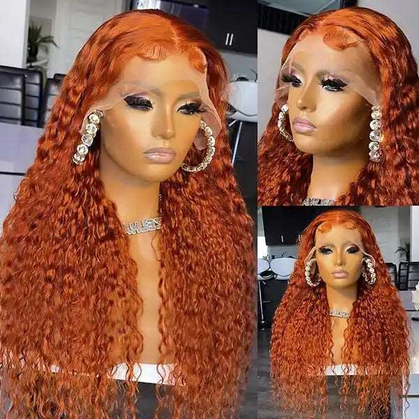 ZSFOQQ Hair Ginger Orange Curly 13x4 HD Transparent Lace Front Wig Jerry Curly Colored Wigs Human Hair Wigs