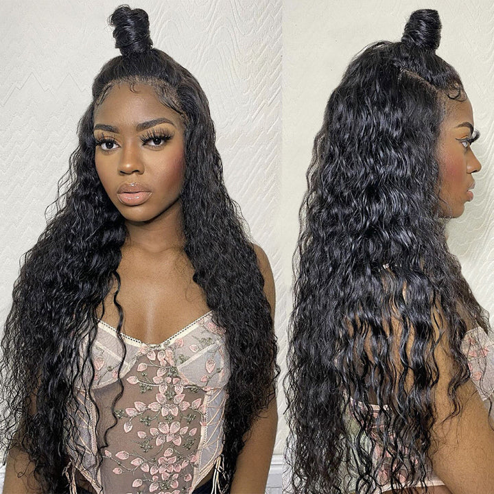 ZSFOQQ Hair Loose Deep Wave 13*4 Transparent Lace Frontal Wig 100% Human Virgin Hair 1 Piece Natural Black.