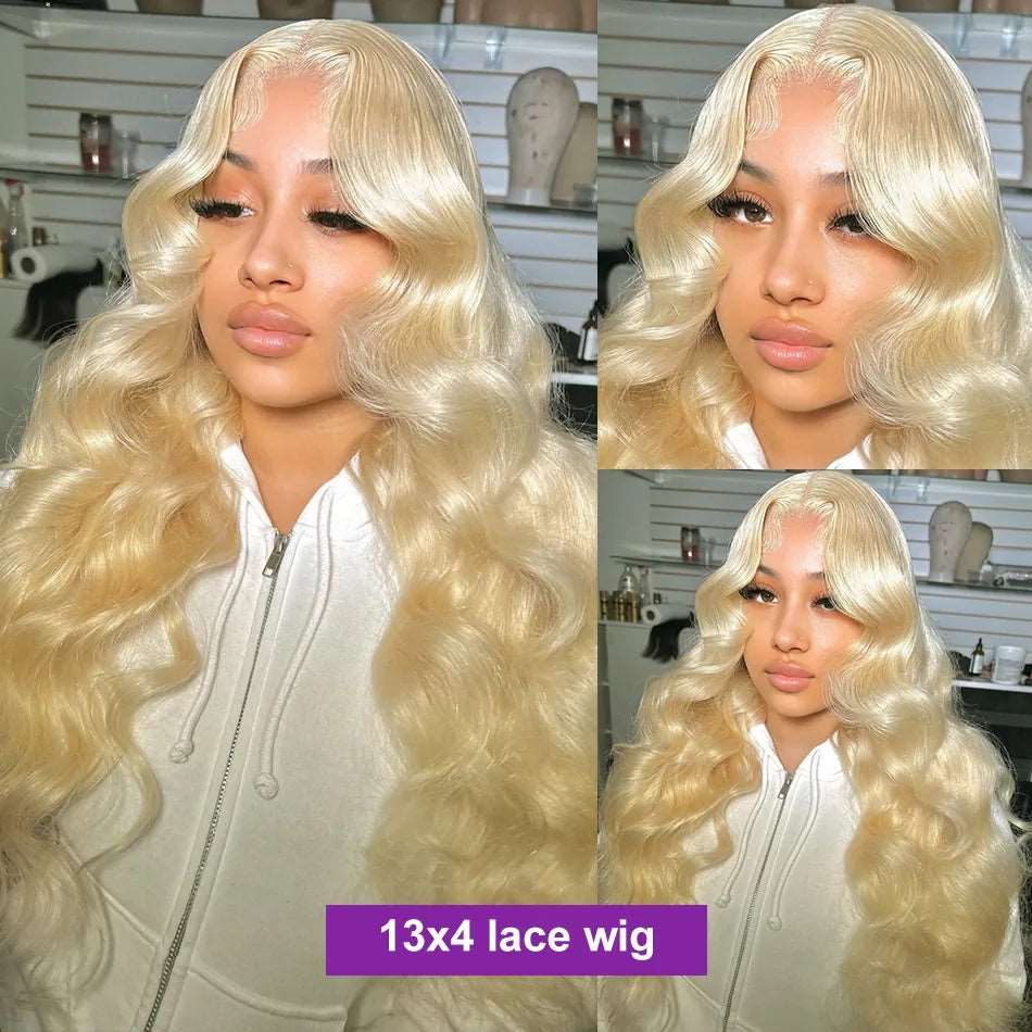 ZSFOQQ 613 Blonde Lace Front Wig Body Wave 13x4 HD Transparent Lace Glueless Long Human Hair Wigs 40 Inch