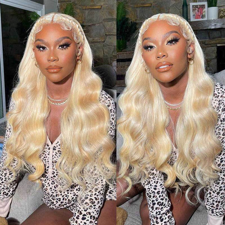 ZSFOQQ Glueless 613 Blonde Body Wave 13x4 Lace Front Wigs HD Transparent Wavy Human Hair Wigs