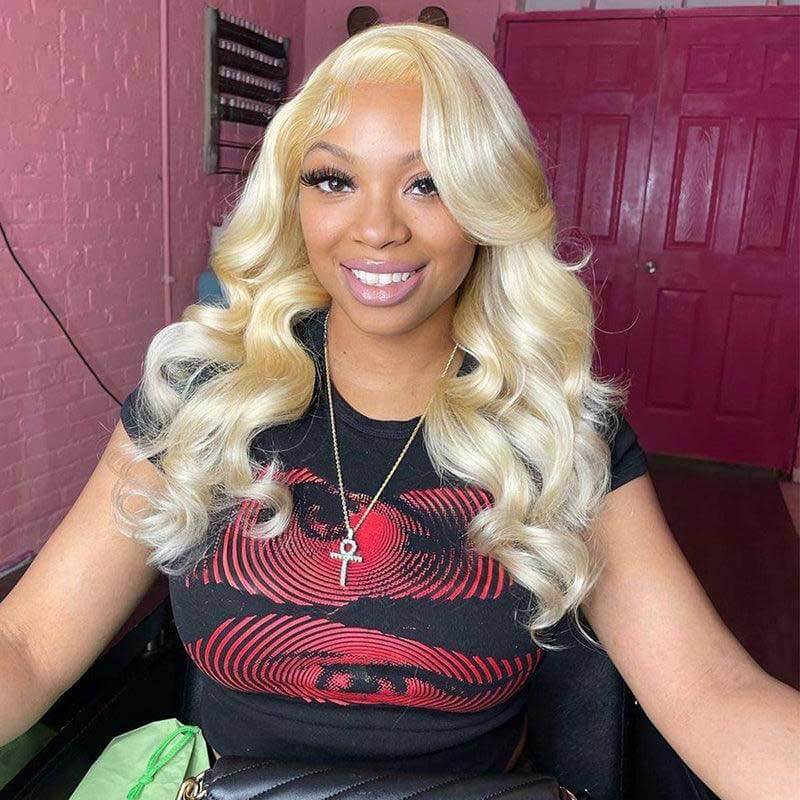 ZSFOQQ Glueless 613 Blonde Body Wave 13x4 Lace Front Wigs HD Transparent Wavy Human Hair Wigs