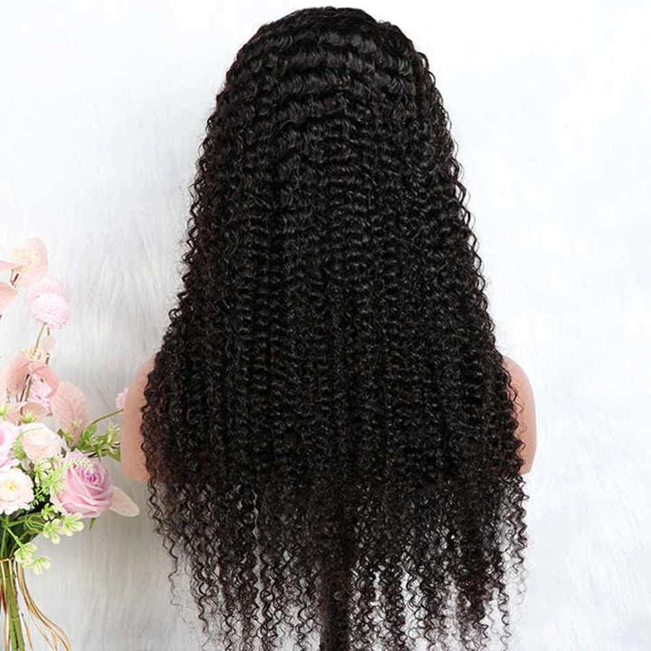 ZSFOQQ Hair Kinky Curly 13*4 Transparent Lace Frontal Wig Unprocessed Human Virgin Hair Wigs Natural Black.