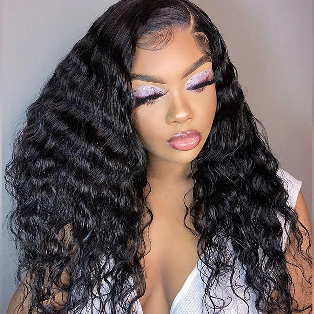 ZSFOQQ Water Wave 13×6 Transprent Lace Frontal Wigs 200% Density Human Hair Wigs