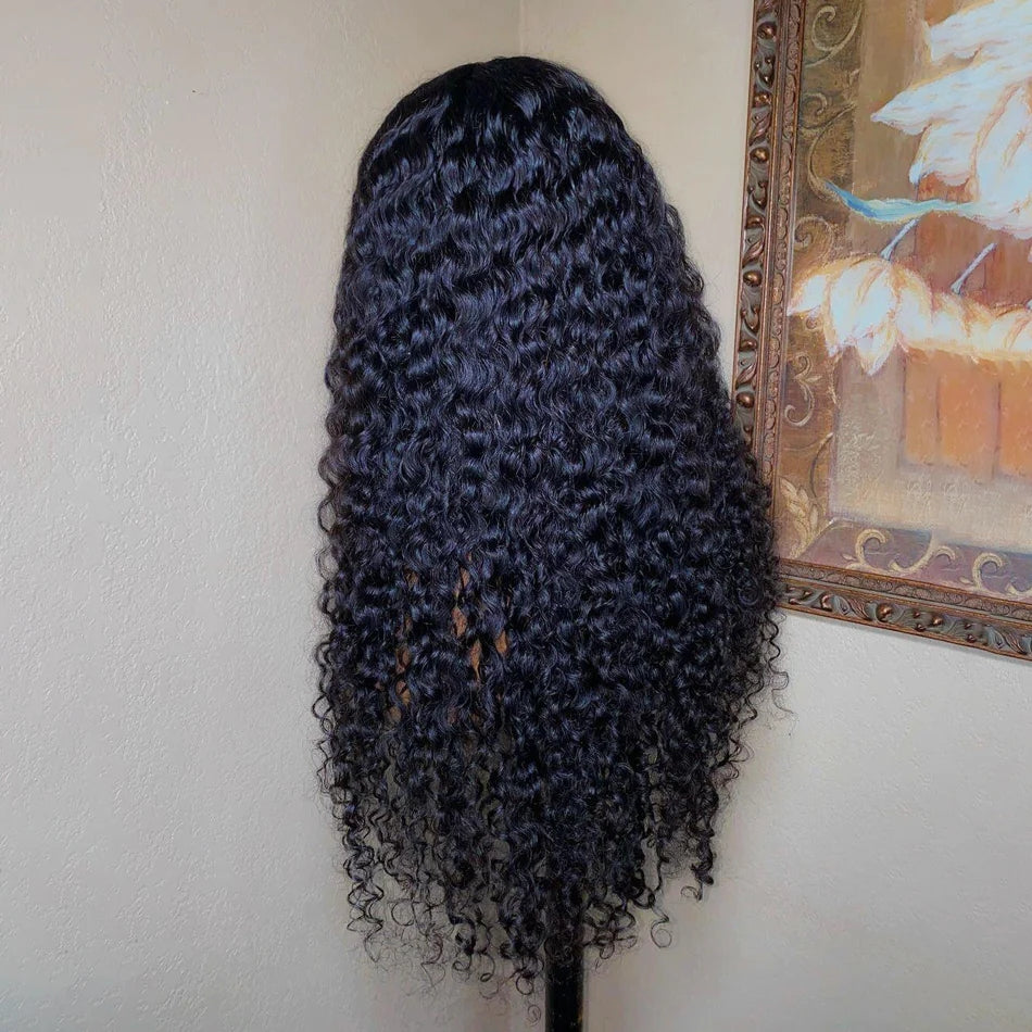 ZSFOQQ Hair Water Wave 13*6 Transparent Lace Frontal Wig Unprocessed Human Virgin Hair Natural Black.