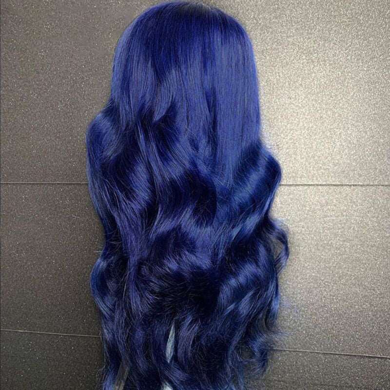 ZSFOQQ - 13x4 Transparent Lace Body Wave Dark Blue 100% Human Hair Wigs For Women.