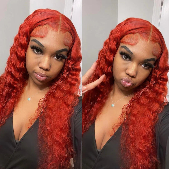 ZSFOQQ Orange #350 Deep Wave 13x4 Lace Wig Frontal Wig Pre Plucked For Women.