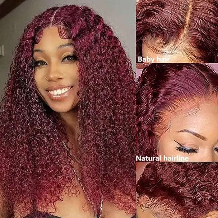 ZSFOQQ Hair 99J Burgundy Deep Wave 13x4/5x5 Lace Front Wig with Baby Hair For Woman Human Hair Wigs