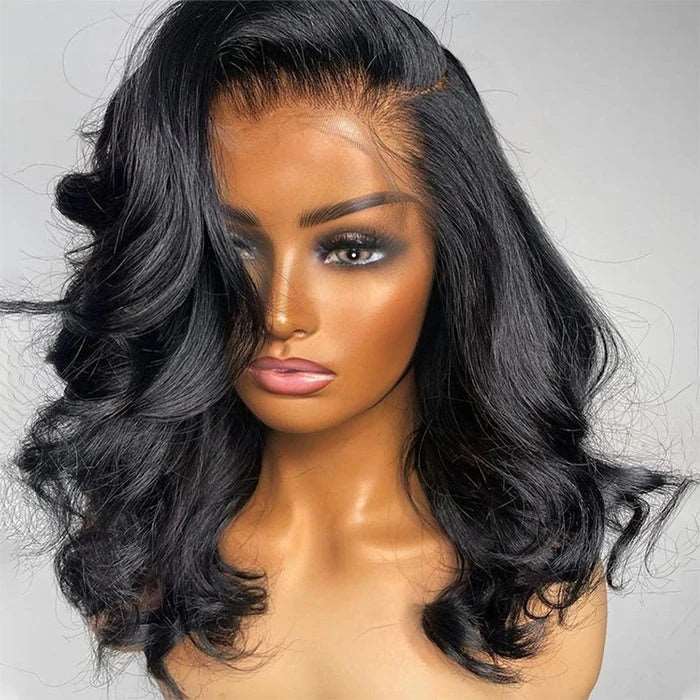 ZSFOQQ Body Wave Wear & Go Bob Wig Pre Cut Short Lace Front Wig Glueless HD Lace Human Hair Wigs