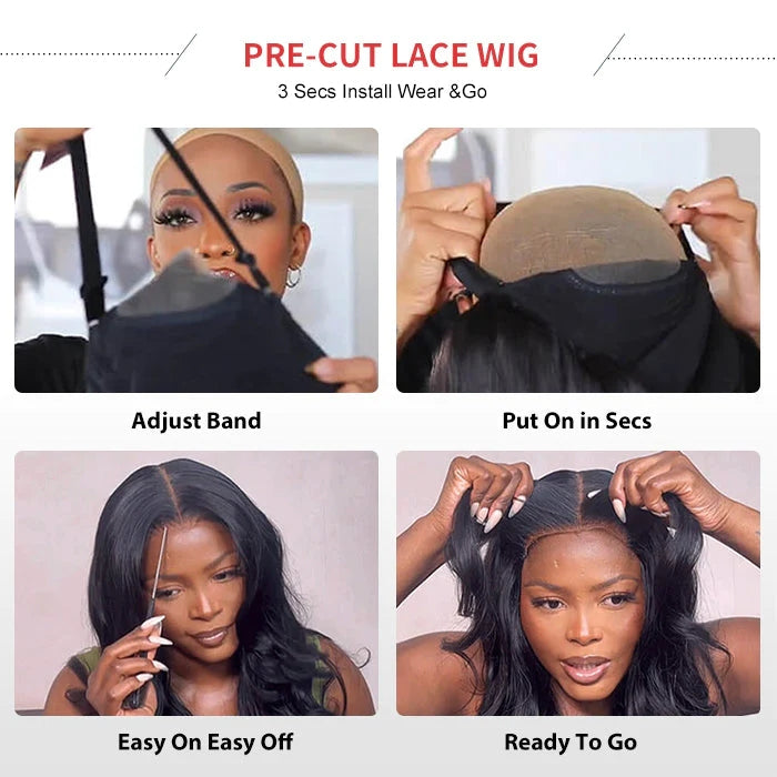 ZSFOQQ Body Wave Wear & Go Bob Wig Pre Cut Short Lace Front Wig Glueless HD Lace Human Hair Wigs