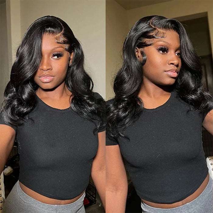 ZSFOQQ Body Wave Wear & Go Bob Wig Pre Cut Short Lace Front Wig Glueless HD Lace Human Hair Wigs