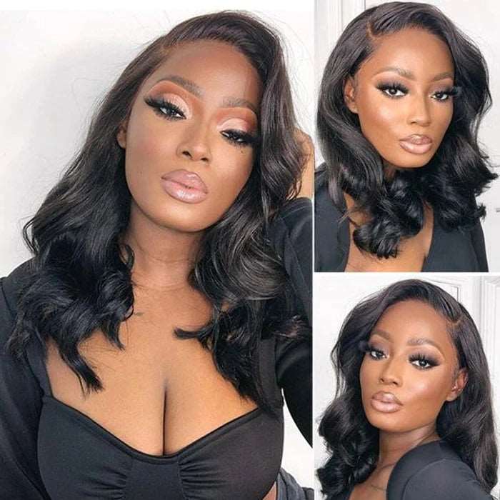 ZSFOQQ Body Wave Wear & Go Bob Wig Pre Cut Short Lace Front Wig Glueless HD Lace Human Hair Wigs