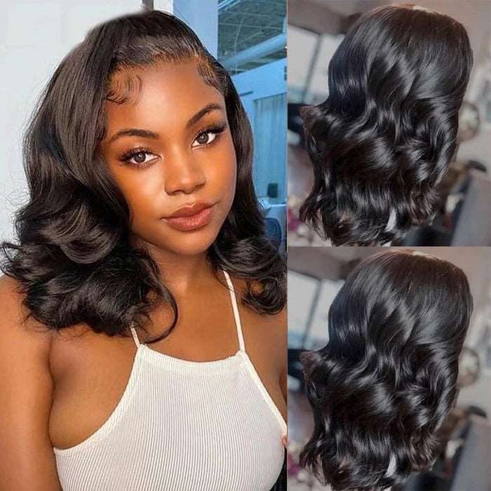 ZSFOQQ Body Wave Wear & Go Bob Wig Pre Cut Short Lace Front Wig Glueless HD Lace Human Hair Wigs