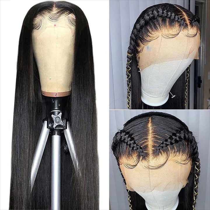 ZSFOQQ Hair Straight 13*6 Transparent Lace Frontal Wig Unprocessed Human Virgin Hair Natural Black.