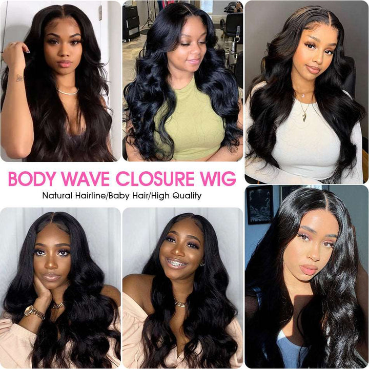 ZSFOQQ Body Wave Skin Melt HD Lace Closure Human Hair Wig