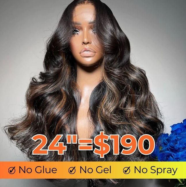 ZSFOQQ Highlight Brown 13x4 Body Wave Pre Cut HD Lace Front Wigs Glueless Highlights Color Human Hair Wigs