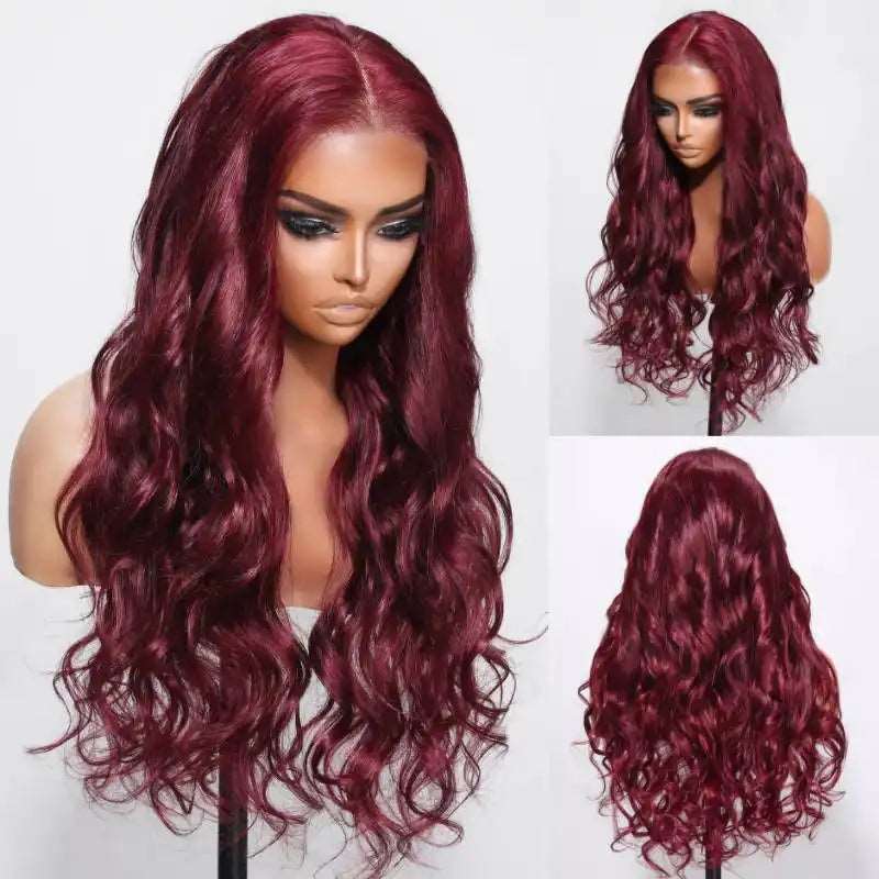 ZSFOQQ Hair Body Wave 99J Burgundy Color 6*4 Pre-Cut Lace Closure Wig Human Hair Glueless Wig