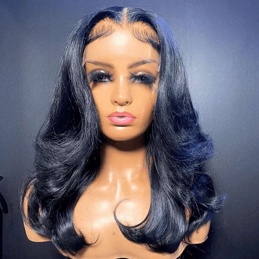 ZSFOQQ Body Wave Hair 4x4 Swiss HD Lace Closure Wigs Pre Plucked Natural Color.