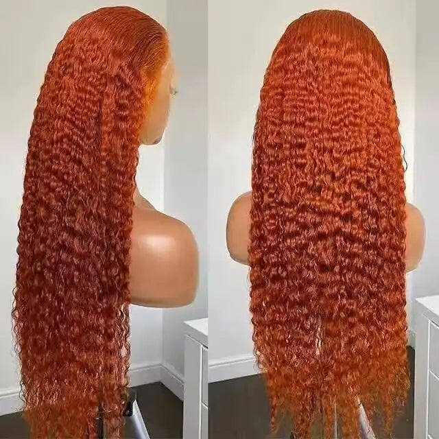 ZSFOQQ Hair Ginger Orange Curly 13x4 HD Transparent Lace Front Wig Jerry Curly Colored Wigs Human Hair Wigs