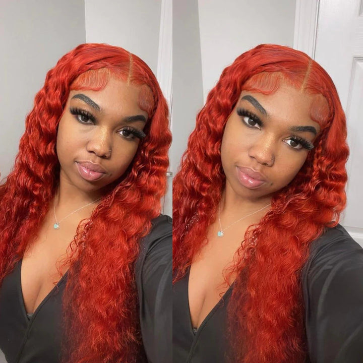 ZSFOQQ Orange #350 Deep Wave 13x4 Lace Wig Frontal Wig Pre Plucked For Women.