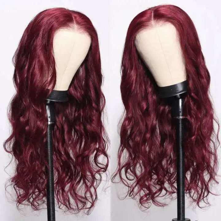 ZSFOQQ Hair Body Wave 99J Burgundy Color 6*4 Pre-Cut Lace Closure Wig Human Hair Glueless Wig