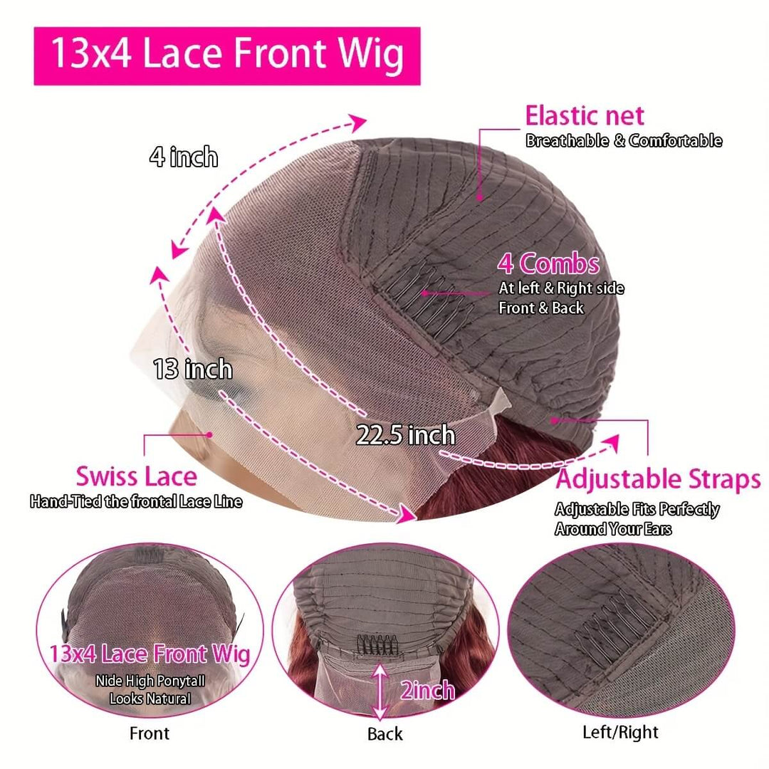 ZSFOQQ Burgundy Lace Front Wigs Body Wave Glueless Human Hair Wigs 13x4 Tansparent Lace Frontal Wig