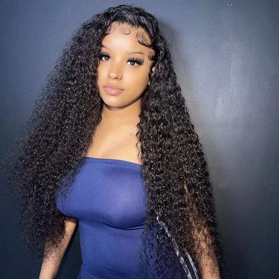 ZSFOQQ Hair HD 13*4 Lace Frontal Wig Jerry Curly Virgin Hair Unprocessed Human Hair Piece Natural Black.