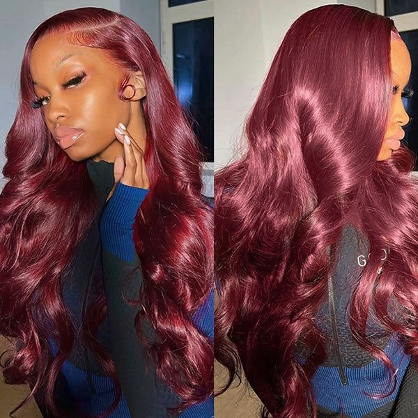 ZSFOQQ Burgundy Lace Front Wigs Body Wave Glueless Human Hair Wigs 13x4 Tansparent Lace Frontal Wig