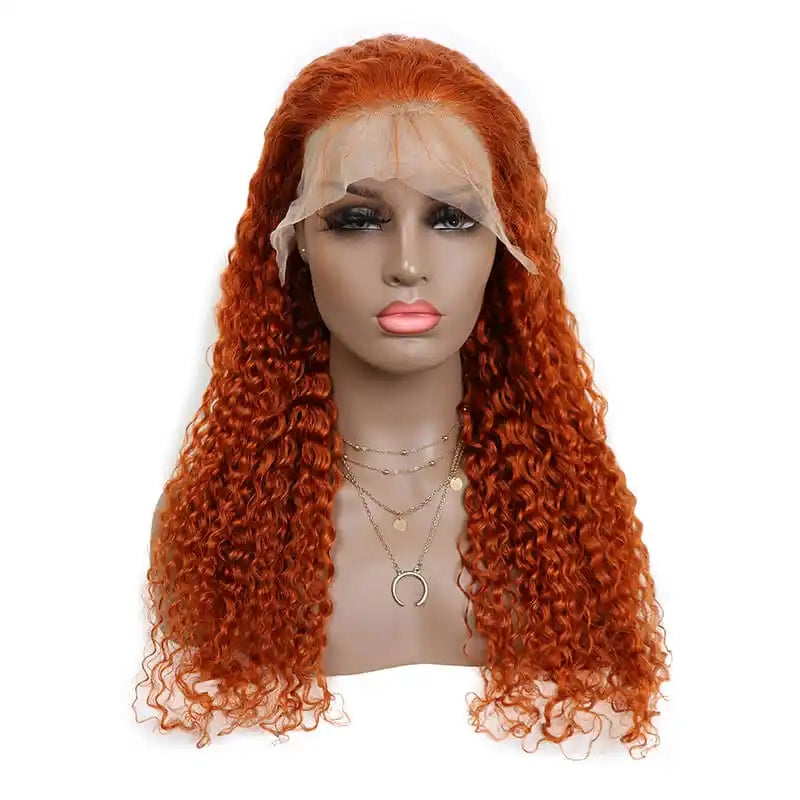 ZSFOQQ Hair Ginger Orange Curly 13x4 HD Transparent Lace Front Wig Jerry Curly Colored Wigs Human Hair Wigs