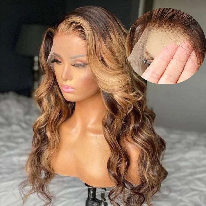 ZSFOQQ Body Wave Hair Highlight P4/27 Lace Wig 100% Virgin Human Hair Wig.