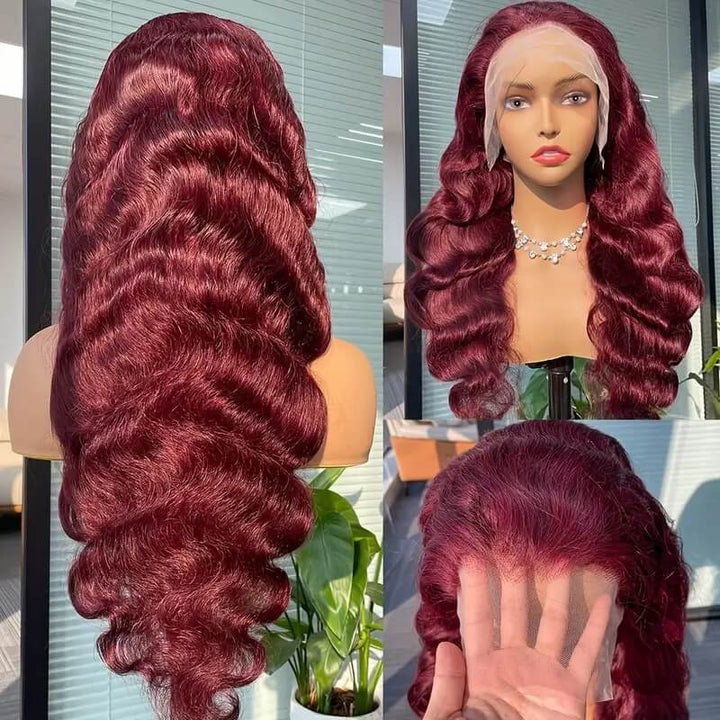 ZSFOQQ Burgundy Lace Front Wigs Body Wave Glueless Human Hair Wigs 13x4 Tansparent Lace Frontal Wig