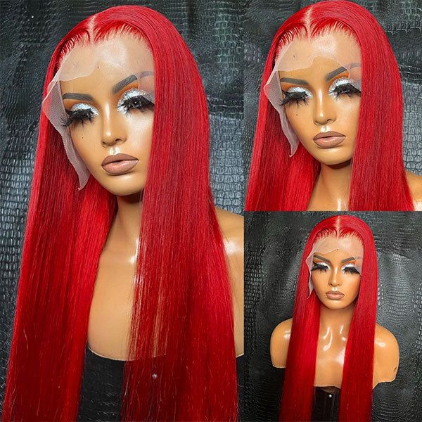 ZSFOQQ Glueless Red Lace Front Wig HD Transparent Lace Straight Hair 13x4 Lace Front Wig 180% Density