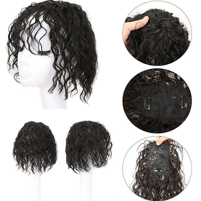 ZSFOQQ Curly Wavy Toupee With Bangs Clip In Hair Extensions Hairpieces Hair Toppers