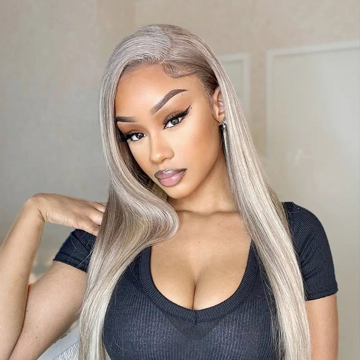 ZSFOQQ Highlight 13x4 Hottest Long P18/613 Blonde Straight Human Hair Wigs Blonde Hair With Highlights Lace Wig for Women Wig for Girl Looking Wigs