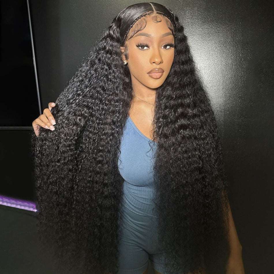 ZSFOQQ Hair 13*6 HD Lace Frontal Wig Water Wave Virgin Hair Unprocessed Human Hair Natural Black.